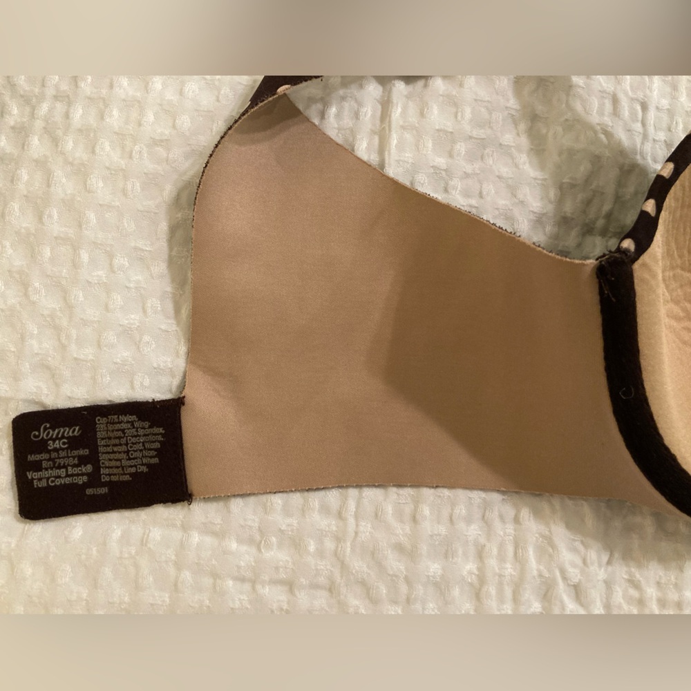 Soma Vanishing Back Full Coverage Underwire Brown and Beige Polka Dot Bra 34C - Picture 6 of 12
